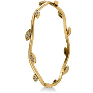 Stackable Diamond Vine Leaf Bangle Bracelet 14k Yellow Gold 0.72ct - All