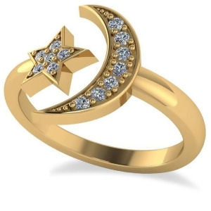 Crescent Moon and Star Diamond Ring 14k Yellow Gold 0.17ct - All