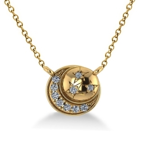 Diamond Crescent Moon and Stars Pendant Necklace 14k Yellow Gold 0.14ct - All
