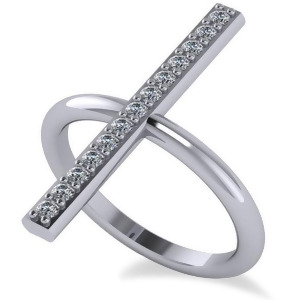 Vertical Diamond Studded Bar Ring 14k White Gold 0.26ct - All