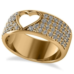 Open Heart Wide Band Pave Diamond Ring 14k Yellow Gold 1.00ct - All