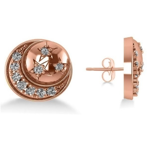 Diamond Crescent Moon and Stars Earrings 14k Rose Gold 0.28ct - All