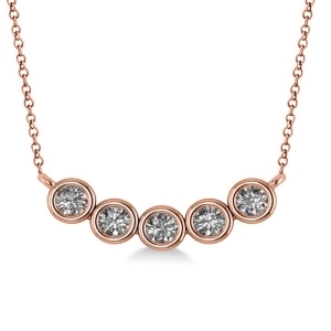 Bezel-set Five-Stone Diamond Pendant Necklace 14k Rose Gold 0.25ct - All