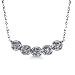 Bezel-set Five-Stone Diamond Pendant Necklace 14k White Gold 0.25ct - All