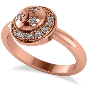 Crescent Moon and Stars Diamond Ring 14k Rose Gold 0.14ct - All