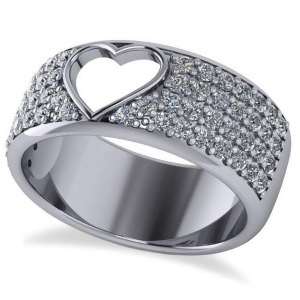 Open Heart Wide Band Pave Diamond Ring 14k White Gold 1.00ct - All