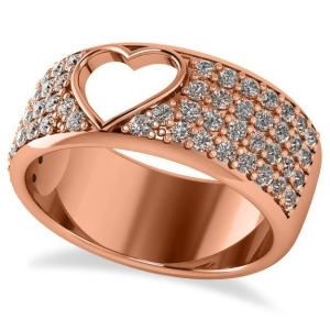 Open Heart Wide Band Pave Diamond Ring 14k Rose Gold 1.00ct - All