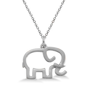 Elephant Shaped Pendant Necklace Plain Metal 14k White Gold - All