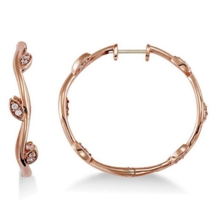 Diamond Accented Vine Leaf Loop Earrings 14k Rose Gold 0.36ct - All