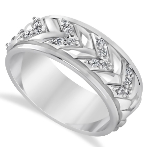 Men's Diamond Braided Band Eternity Ring 18k White Gold 0.20ct - All
