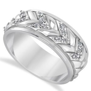 Men's Diamond Braided Band Eternity Ring Platinum 0.20ct - All