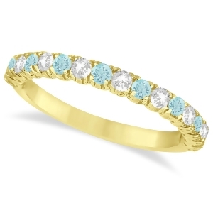 Aquamarine and Diamond Wedding Band Anniversary Ring in 14k Yellow Gold 0.75ct - All