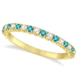 Blue and White Diamond Wedding Band Anniversary Ring in 14k Yellow Gold 0.50ct - All