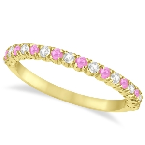 Pink Sapphire and Diamond Wedding Band Anniversary Ring in 14k Yellow Gold 0.50ct - All