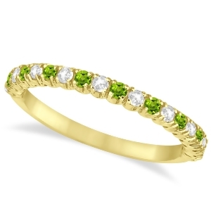 Peridot and Diamond Wedding Band Anniversary Ring in 14k Yellow Gold 0.50ct - All