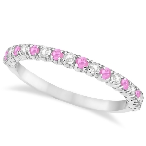 Pink Sapphire and Diamond Wedding Band Anniversary Ring in 14k White Gold 0.50ct - All
