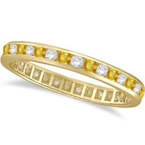 Yellow Sapphire and Diamond Channel Set Eternity Band 14k Yellow Gold 1.04ct - All