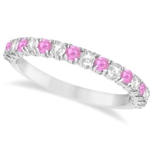 Pink Sapphire and Diamond Wedding Band Anniversary Ring in 14k White Gold 0.75ct - All
