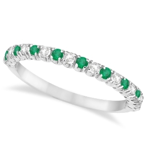 Emerald and Diamond Wedding Band Anniversary Ring in 14k White Gold 0.50ct - All
