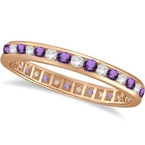 Amethyst and Diamond Channel Set Eternity Band Ring 14k Rose Gold 1.04ct - All