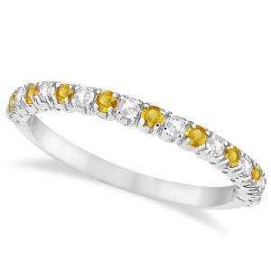 Yellow Sapphire and Diamond Wedding Band Anniversary Ring in 14k White Gold 0.50ct - All