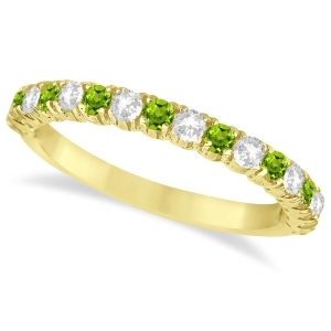 Peridot and Diamond Wedding Band Anniversary Ring in 14k Yellow Gold 0.75ct - All