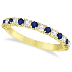 Blue Sapphire and Diamond Wedding Band Anniversary Ring in 14k Yellow Gold 0.75ct - All