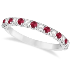 Ruby and Diamond Wedding Band Anniversary Ring in 14k White Gold 0.75ct - All
