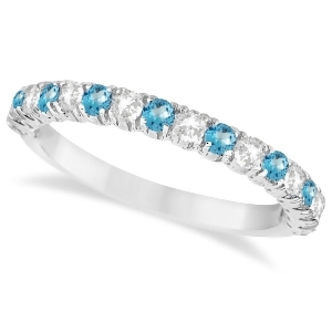 Blue Topaz and Diamond Wedding Band Anniversary Ring in 14k White Gold 0.75ct - All