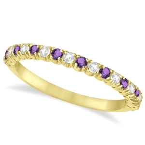 Amethyst and Diamond Wedding Band Anniversary Ring in 14k Yellow Gold 0.50ct - All