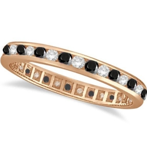 Black and White Diamond Channel Set Eternity Ring 14k Rose Gold 1.04ct - All