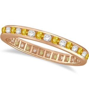 Yellow Sapphire and Diamond Channel Set Eternity Band 14k Rose Gold 1.04ct - All