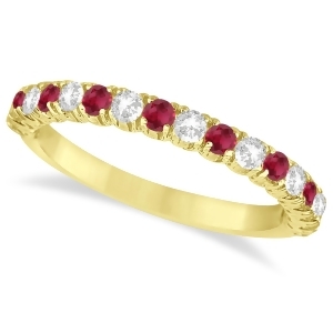 Ruby and Diamond Wedding Band Anniversary Ring in 14k Yellow Gold 0.75ct - All