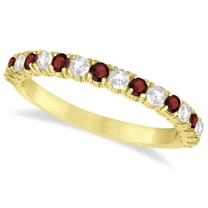 Garnet and Diamond Wedding Band Anniversary Ring in 14k Yellow Gold 0.75ct - All