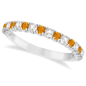 Citrine and Diamond Wedding Band Anniversary Ring in 14k White Gold 0.75ct - All