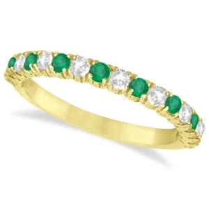 Emerald and Diamond Wedding Band Anniversary Ring in 14k Yellow Gold 0.75ct - All