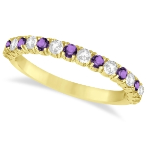 Amethyst and Diamond Wedding Band Anniversary Ring in 14k Yellow Gold 0.75ct - All