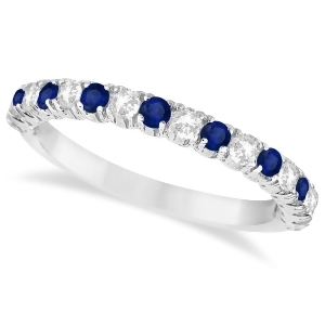 Blue Sapphire and Diamond Wedding Band Anniversary Ring in 14k White Gold 0.75ct - All