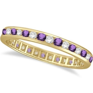 Amethyst and Diamond Channel Set Eternity Band Ring 14k Yellow Gold 1.04ct - All