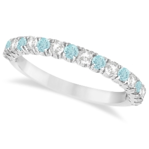 Aquamarine and Diamond Wedding Band Anniversary Ring in 14k White Gold 0.75ct - All