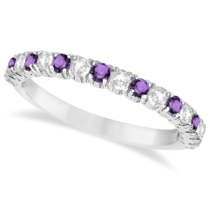 Amethyst and Diamond Wedding Band Anniversary Ring in 14k White Gold 0.75ct - All