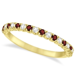 Garnet and Diamond Wedding Band Anniversary Ring in 14k Yellow Gold 0.50ct - All