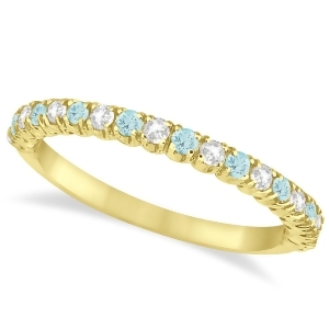 Aquamarine and Diamond Wedding Band Anniversary Ring in 14k Yellow Gold 0.50ct - All