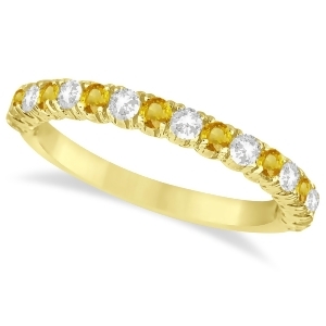 Yellow Sapphire and Diamond Wedding Band Anniversary Ring in 14k Yellow Gold 0.75ct - All