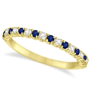 Blue Sapphire and Diamond Wedding Band Anniversary Ring in 14k Yellow Gold 0.50ct - All