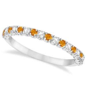 Citrine and Diamond Wedding Band Anniversary Ring in 14k White Gold 0.50ct - All