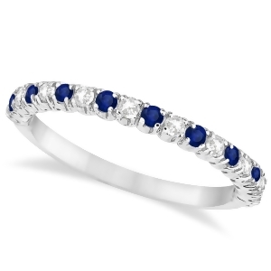 Blue Sapphire and Diamond Wedding Band Anniversary Ring in 14k White Gold 0.50ct - All