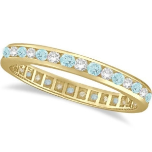 Aquamarine and Diamond Channel-Set Eternity Ring Band 14k Yellow Gold 1.04ct - All