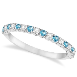 Blue Topaz and Diamond Wedding Band Anniversary Ring in 14k White Gold 0.50ct - All