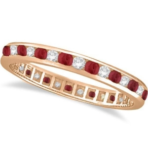 Ruby and Diamond Channel Set Ring Eternity Band 14k Rose Gold 1.04ct - All
